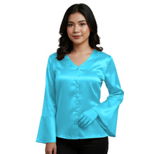 Satin Flare Sleeve Button Down Top | Dramatic Blouse S-3XL | 41 Colors S82