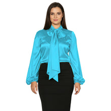 Satin Bow Neck Top | Long Sleeve Office Wear Blouse S-3XL | 41 Colors S120