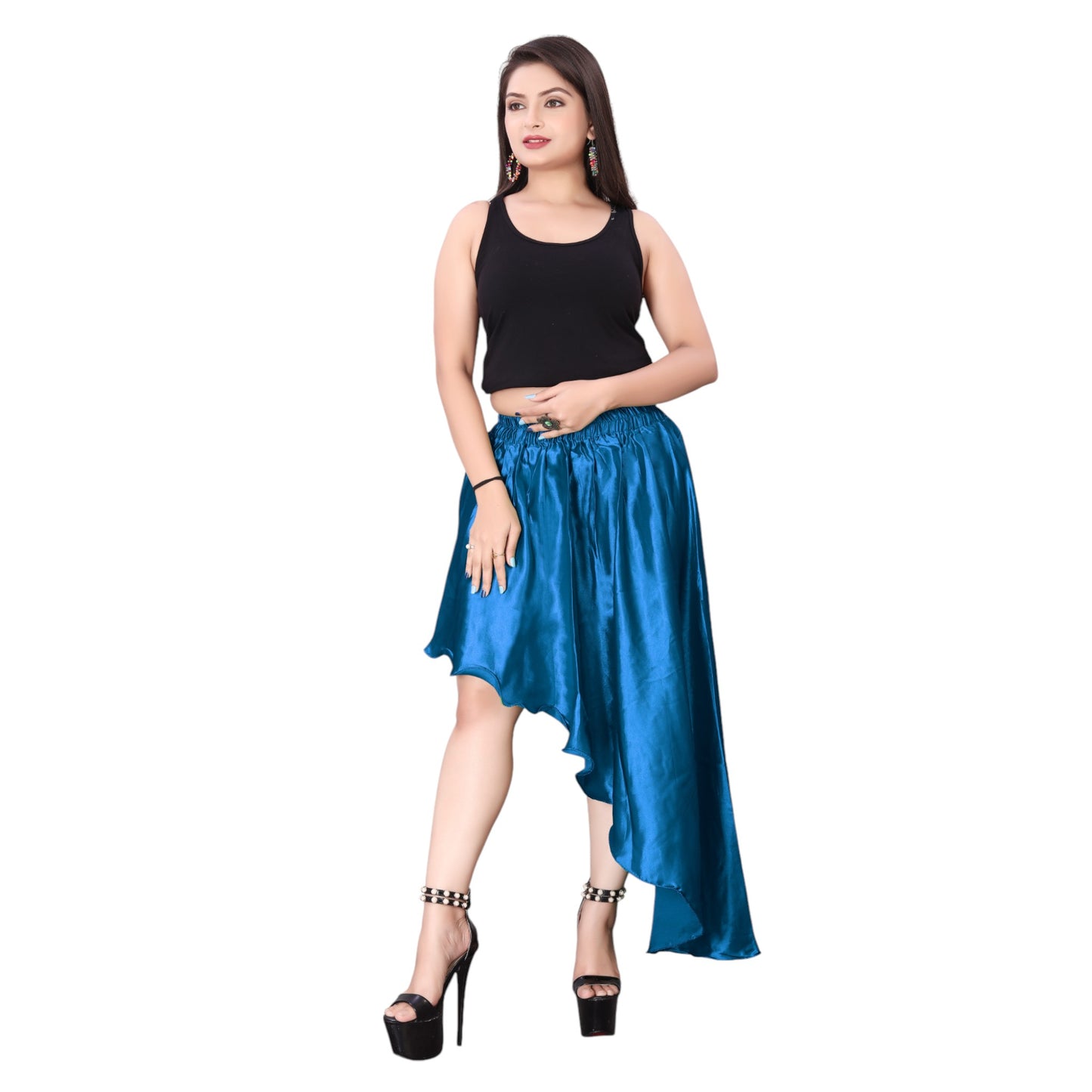 Satin Asymmetrical High low Skirt Skirt  S6-Regular Size 3