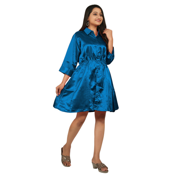 Satin Long Sleeve Button Down Long Shirt Dress S115 - Regular size 3