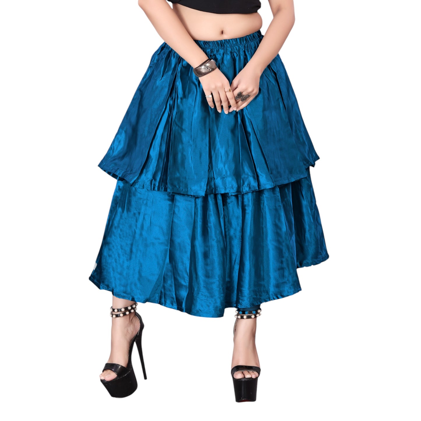 Satin 2 Layer Party wear midi Skirt S101-Regular Size 3