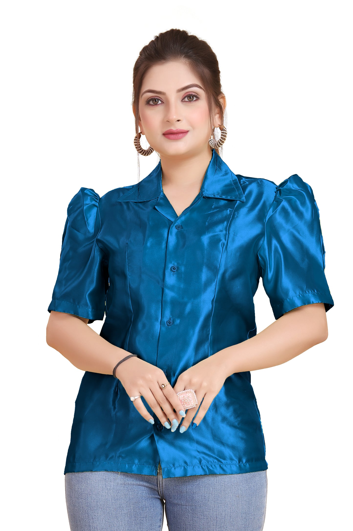 Satin Puff Sleeve Button Down Shirt S80 - Regular size 3