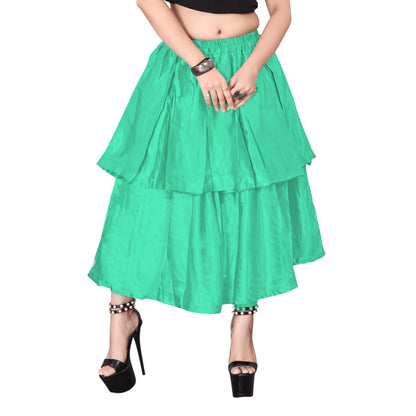 Satin 2 Layer Party wear midi Skirt S101-Regular Size 3