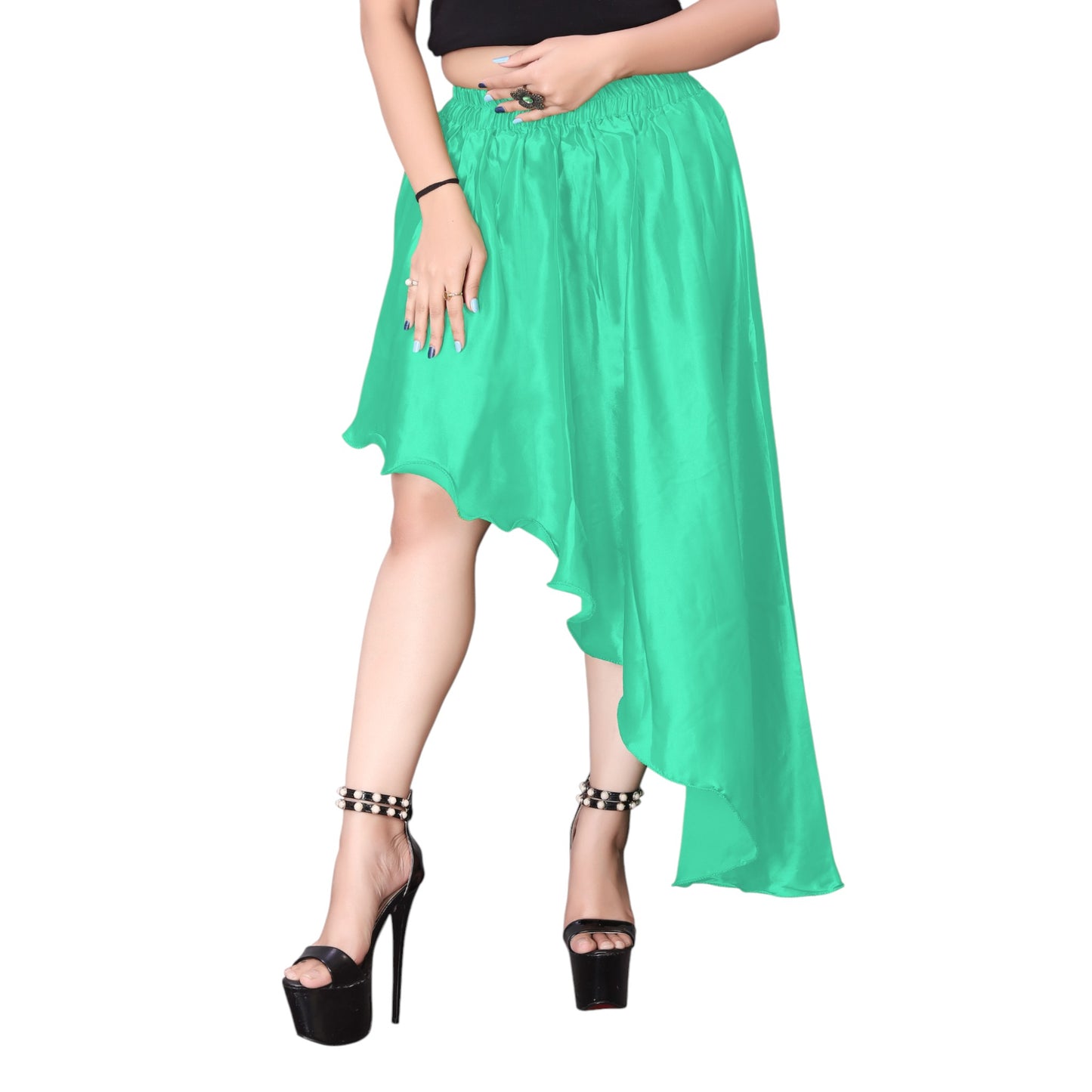 Satin Asymmetrical High low Skirt Skirt  S6-Regular Size 3