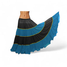 16 Yard 4-Tier Belly Dance 2-Color Skirt with Gold Trim | Tribal Fusion Gypsy C6