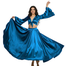 Satin Belly Dance Full Circle Skirt & Ruffle Top Set S-3XL | 41 Colors S76