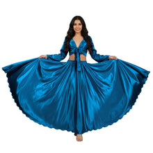 Violet Red Satin Skirt Set, striking long sleeve dance costume.