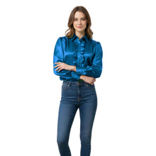 Pista Green Satin Vintage Style Shirt, pastel retro button down.