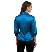 Satin Big Collar Button Down Shirt | Fancy 3/4 Sleeve Top S-3XL S89