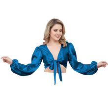 Pista Green Satin Ruffle Dance Top, pastel performance choli.