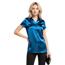 Satin Short Sleeve Button Down Shirt | Chic Blouse S-3XL | 41 Colors S118