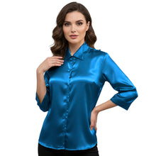 Satin Point Collar Button Down Shirt | 3/4 Sleeve Blouse S-3XL S91