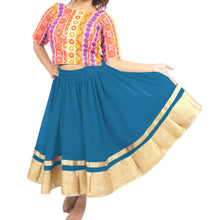 Chiffon Bollywood Dance Skirt | Gold Lace Border | S-5XL, 30 Colors C37