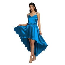 Pista Green Satin High-Low Skirt, pastel flowy maxi.