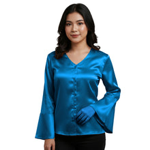 Satin Flare Sleeve Button Down Top | Dramatic Blouse S-3XL | 41 Colors S82