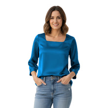 Satin Square Neck Top | 3/4 Sleeve Chic Blouse S-3XL | 41 Colors S114
