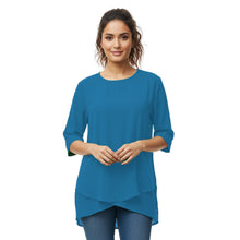Chiffon Fancy Round Neck Top | Dressy Blouse S-5XL | 30 Colors C58