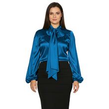 Satin Bow Neck Top | Long Sleeve Office Wear Blouse S-3XL | 41 Colors S120