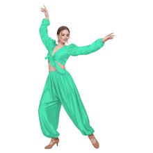 Black Satin Harem Pant & Ruffle Top Set, Belly Dance Costume S-3XL (S131).