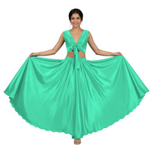 Pista Green Satin Belly Dance Costume, pastel performance set.