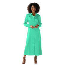 Pista Green Satin Long Shirt Dress, pastel tunic coat.