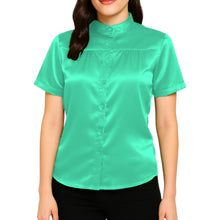 Satin Short Sleeve Button Down Shirt | Chic Blouse S-3XL | 41 Colors S85