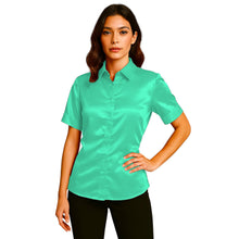 Satin Short Sleeve Button Down Shirt | Button Down Nightwear S-3XL | 41 Colors S107
