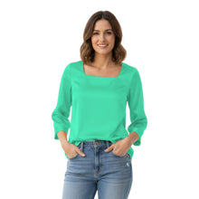 Satin Square Neck Top | 3/4 Sleeve Chic Blouse S-3XL | 41 Colors S114