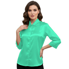 Satin Point Collar Button Down Shirt | 3/4 Sleeve Blouse S-3XL S91