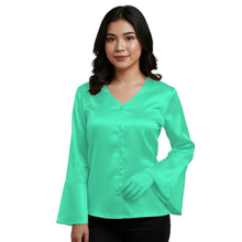 Satin Flare Sleeve Button Down Top | Dramatic Blouse S-3XL | 41 Colors S82