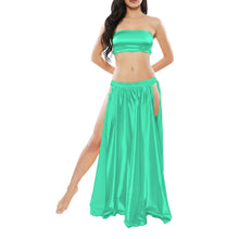 Satin Belly Dance Side Cut Skirt | Slit Flow Costume Plus Size | 41 Colors S1