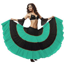 16 Yard 4-Tier Belly Dance 2-Color Skirt with Gold Trim | Tribal Fusion Gypsy C6