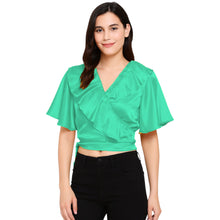 Satin Ruffle Self-Tie Top | Adjustable Crop Blouse S-3XL | 41 Colors S84