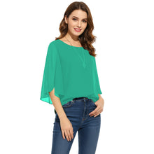 Chiffon Round Neck Top | Sheer Casual Blouse S-5XL | 30 Colors C52