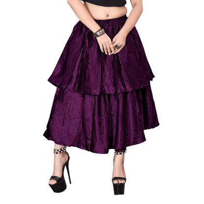 Satin 2 Layer Party wear midi Skirt S101-Regular Size 3