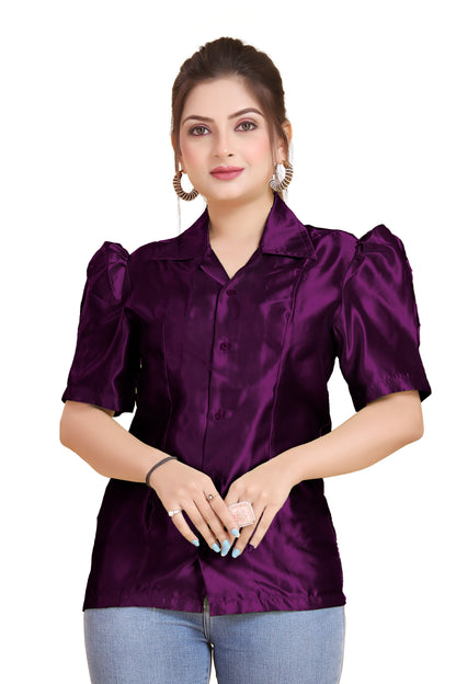 Satin Puff Sleeve Button Down Shirt S80 - Regular size 3