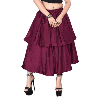 Satin 2 Layer Party wear midi Skirt S101-Regular Size 3