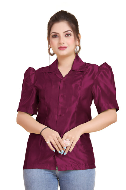 Satin Puff Sleeve Button Down Shirt S80 - Regular size 3