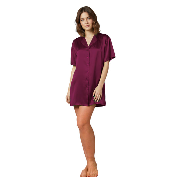 Satin Night Wear Long Shirt | Loose Sleep Shirt Dress S-3XL | 41 Colors S111