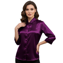 Satin Point Collar Button Down Shirt | 3/4 Sleeve Blouse S-3XL S91