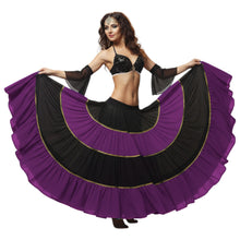 16 Yard 4-Tier Belly Dance 2-Color Skirt with Gold Trim | Tribal Fusion Gypsy C6