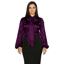 Satin Bow Neck Top | Long Sleeve Office Wear Blouse S-3XL | 41 Colors S120