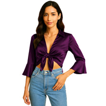 Satin Self Tie Cover Up Top | Adjustable Party Blouse S-3XL | 41 Colors S119
