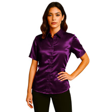 Satin Short Sleeve Button Down Shirt | Button Down Nightwear S-3XL | 41 Colors S107
