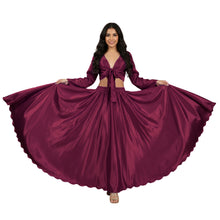 Bliss Satin Full Circle Skirt & Ruffle Top, dreamy long sleeve dance costume.