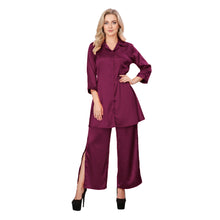 Pista Green Satin Shirt & Self Tie Palazzo, pastel co-ord set.