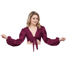 Brown Satin Belly Dance Choli, elegant ruffle dance top.