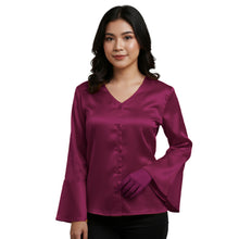 Satin Flare Sleeve Button Down Top | Dramatic Blouse S-3XL | 41 Colors S82