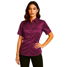 Satin Short Sleeve Button Down Shirt | Button Down Nightwear S-3XL | 41 Colors S107