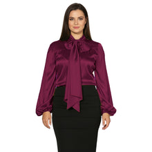 Satin Bow Neck Top | Long Sleeve Office Wear Blouse S-3XL | 41 Colors S120